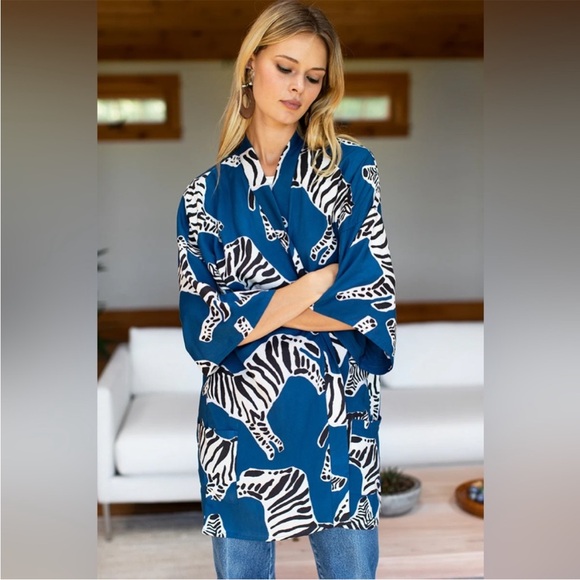 EMERSON FRY INDIA COLLECTION FETE KIMONO - ZEBRA LAPIS size S/XS - Picture 3 of 12